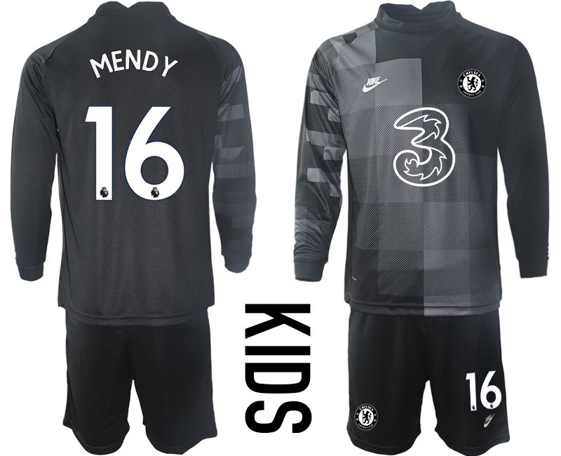 Youth 2021-2022 Club Chelsea black goalkeeper long sleeve #16 Soccer Jersey->youth soccer jersey->Youth Jersey